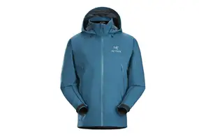 blue winter jacket with white background